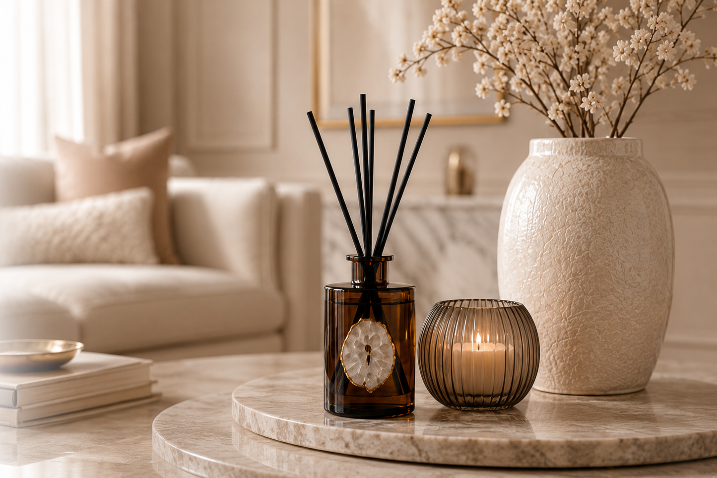 ✓ Tot 6 maanden geur
✓ Navulbaar & duurzame keuze
✓ Echte bergkristal (exclusief design)
✓ Luxe cadeauverpakking
Breng direct een warme, luxe geur in huis met deze exclusieve amber geurstokjes. De combinatie van frisse bergamot, zachte jasmijn en warme amber & musk zorgt voor een rustgevende, hotelachtige sfeer die tot wel 6 maanden blijft hangen.
Dankzij het echte bergkristal is dit niet alleen een geurproduct, maar ook een stijlvolle eyecatcher in je interieur.
Geurnoten: 🍋 Fris: Bergamot
