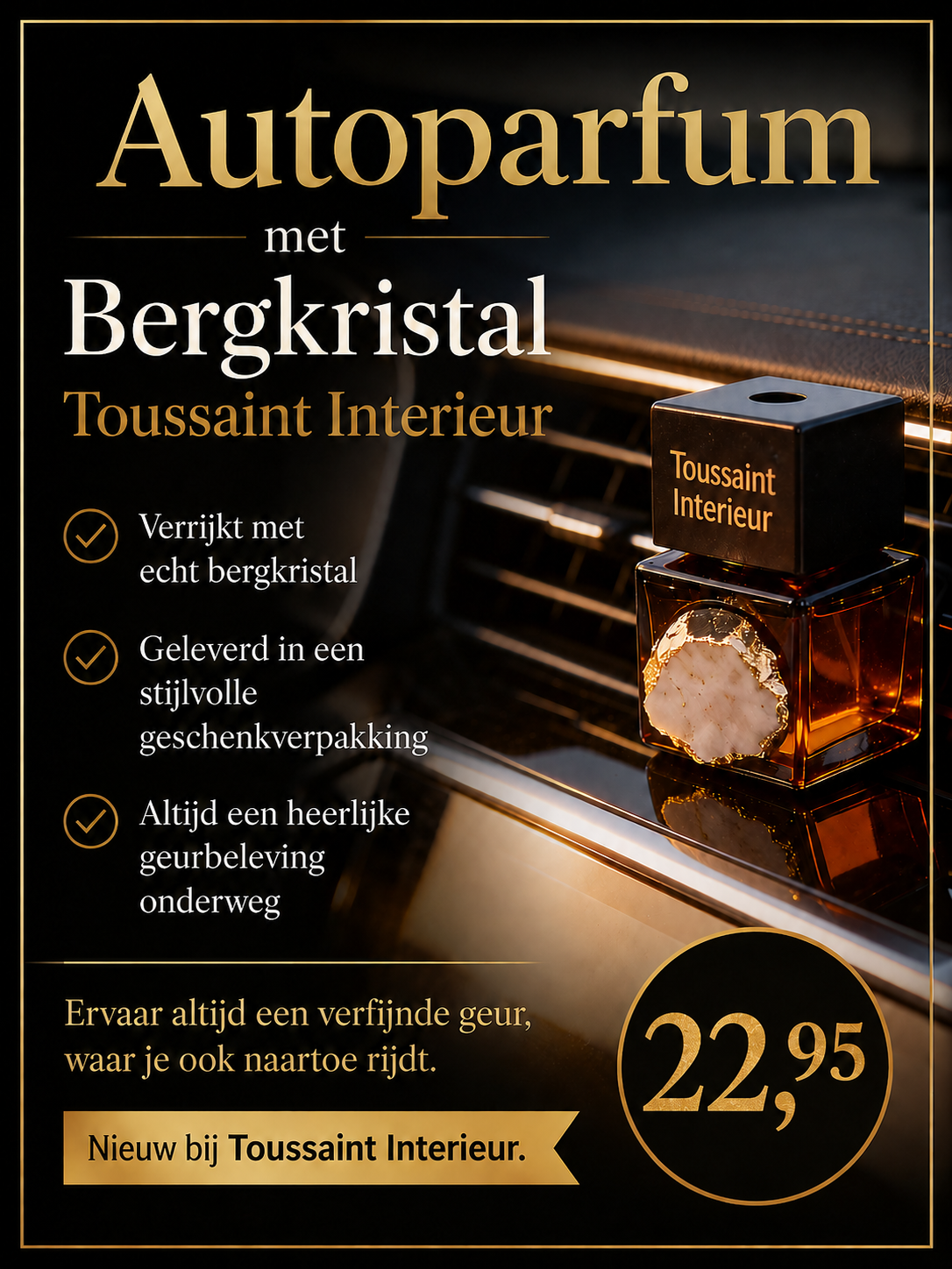 Luxe Autoparfum met Bergkristal – jasmijn-vanille | Luxe Auto Accessoire Toussaint Interieur