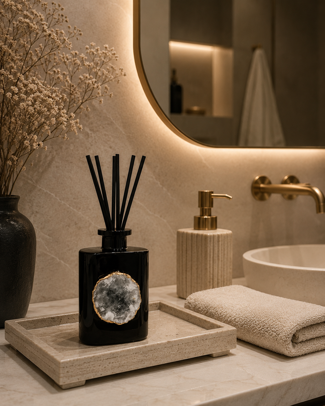 Luxe Geurstokjes met Bergkristal Jasmijn–Vanille  | Tot 6 maanden Geur 200ML | Toussaint Interieur