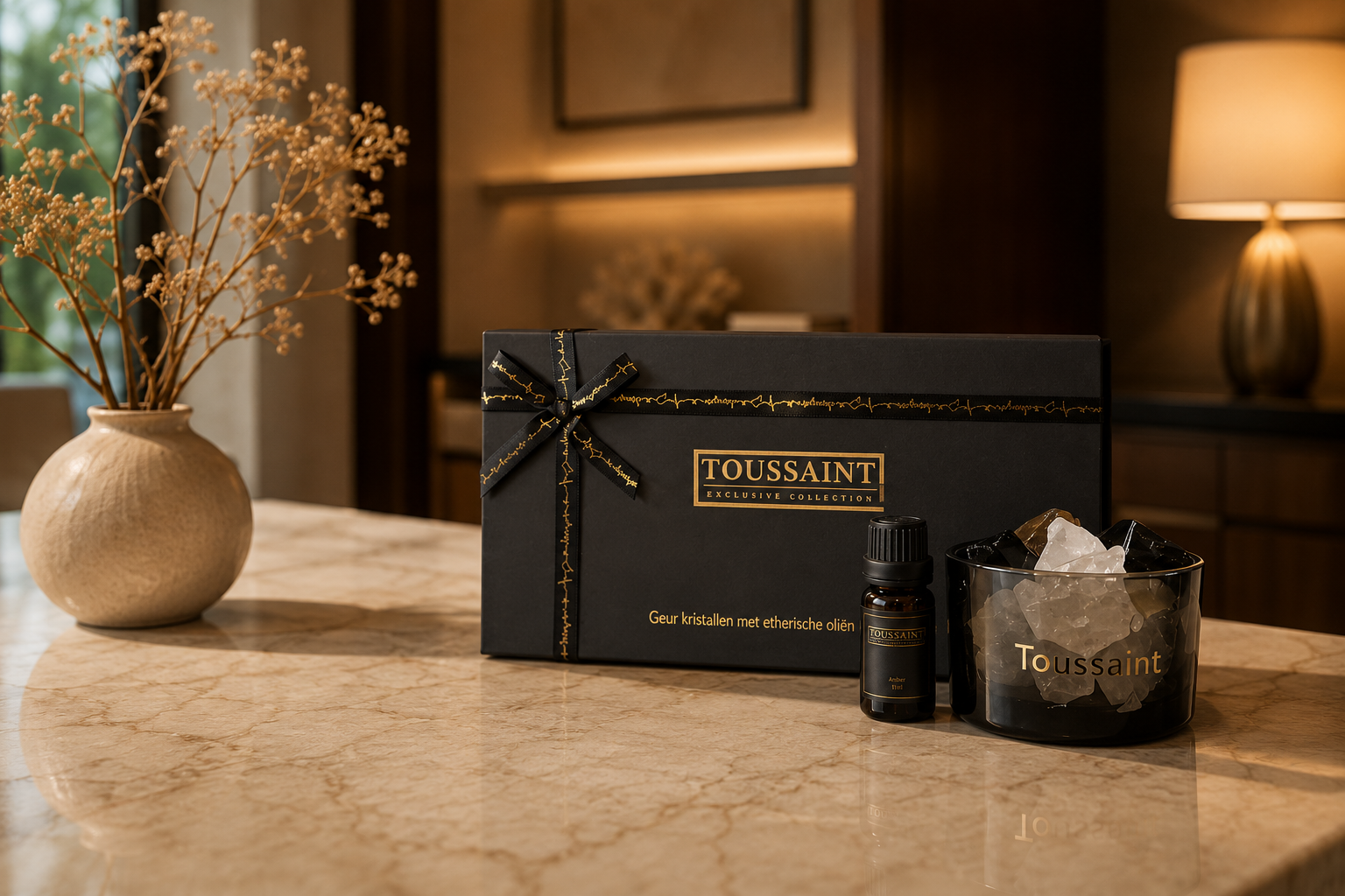 ✓ Met echt edelstenen&nbsp;
✓ Duurzaam &amp; eindeloos navulbaar
✓ Luxe cadeauverpakking inbegrepen

Breng luxe, rust en verfijning in je interieur met de exclusieve geurkristallen van Toussaint Interieur. Deze stijlvolle combinatie van natuurlijke geurstenen en hoogwaardige etherische olie zorgt voor een subtiele en elegante interieurgeur in elke ruimte.

De Amber geur staat bekend om haar warme, sensuele en kalmerende karakter. Slechts enkele druppels etherische olie op de geurkristallen met bergkristal p