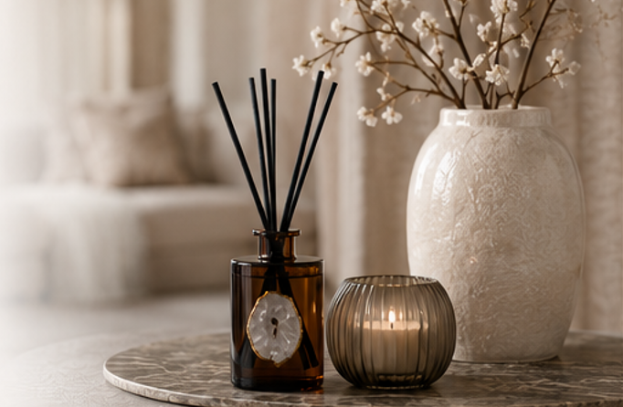 ✓ Tot 6 maanden geur
✓ Navulbaar &amp; duurzame keuze
✓ Echte bergkristal (exclusief design)
✓ Luxe cadeauverpakking

Breng direct een warme, luxe geur in huis met deze exclusieve amber geurstokjes.&nbsp;De combinatie van frisse bergamot, zachte jasmijn en warme amber &amp; musk zorgt voor een rustgevende, hotelachtige sfeer die tot wel 6 maanden blijft hangen.

Dankzij het echte bergkristal is dit niet alleen een geurproduct, maar ook een stijlvolle eyecatcher in je interieur.

Geurnoten: 🍋 Fris: Bergamot